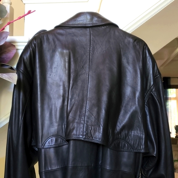 ANDRE Creations de Cuir Mens 2XL Leather Trench Coat Black - Picture 7 of 14